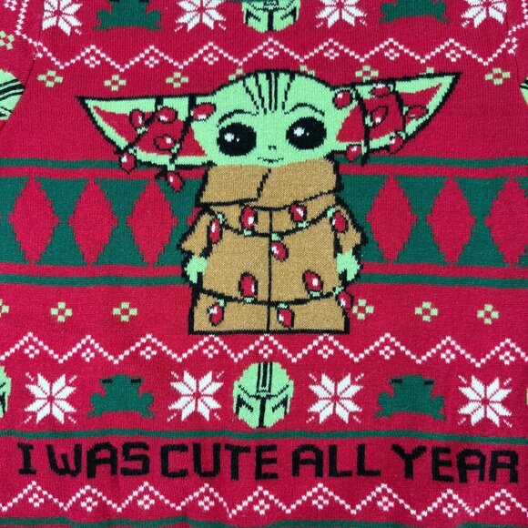 Star Wars Baby Yoda Red Green Christmas Sweater 4T - Picture 3 of 6